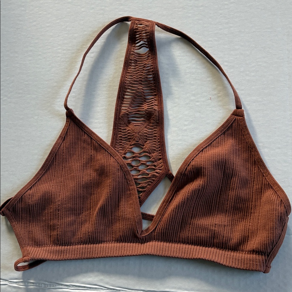 Intimately Free People Rust Ribbed Bralette Intricate Lace Woven Racer Back XS - Picture 8 of 8